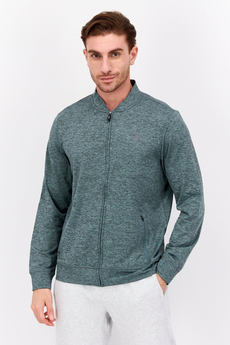 SKECHERS سويت شيرت طويل الأكمام للرجال، لون أخضر مائل للرمادي - Image 1