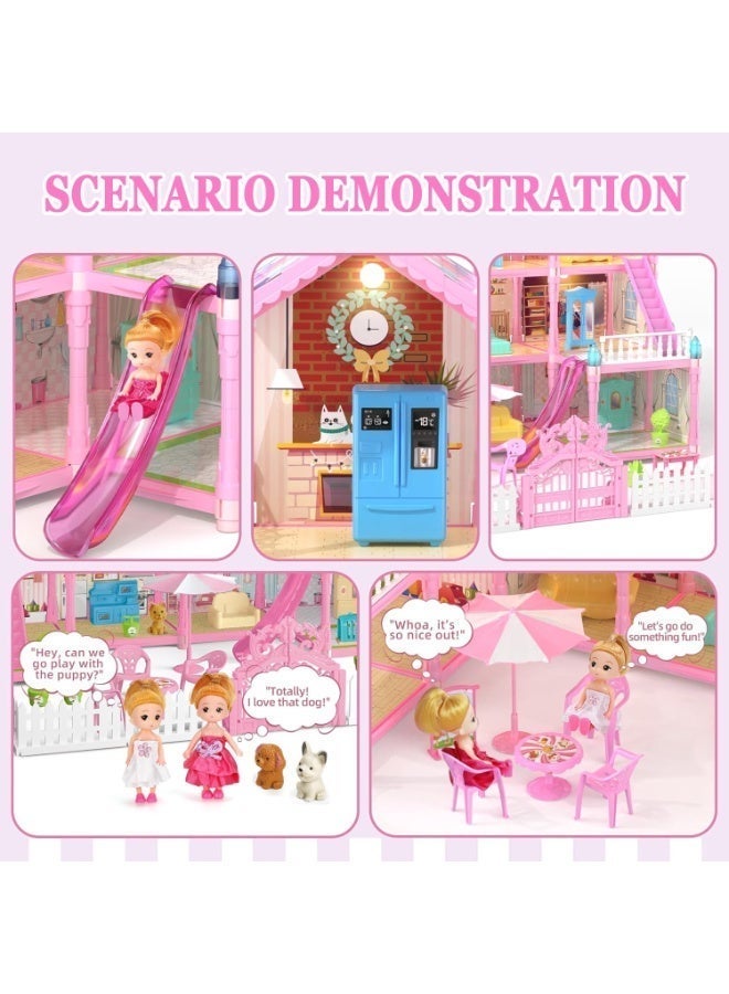 Moonmen Doll House Pretend Toys for Girls, 4 Floors Dollhouse - 13 Rooms Villa, 285 Accessories Includes Dog and Furnitures, Playhouse DIY Building Kids Gift for 3 + Year Old - Image 5