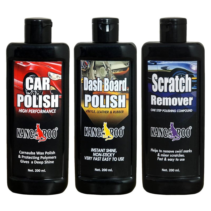 Kangaroo® Car Care Kit (Car Polish + Dashboard Polish + Scratch Remover) 200 ML Each + 2 Sponge Fast and Easy to Use - Image 5