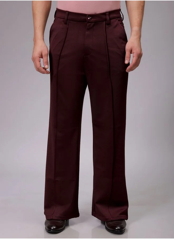 The Indian Garage Co Men Flared Bootcut Solid Mid-Rise Stretchable Trousers