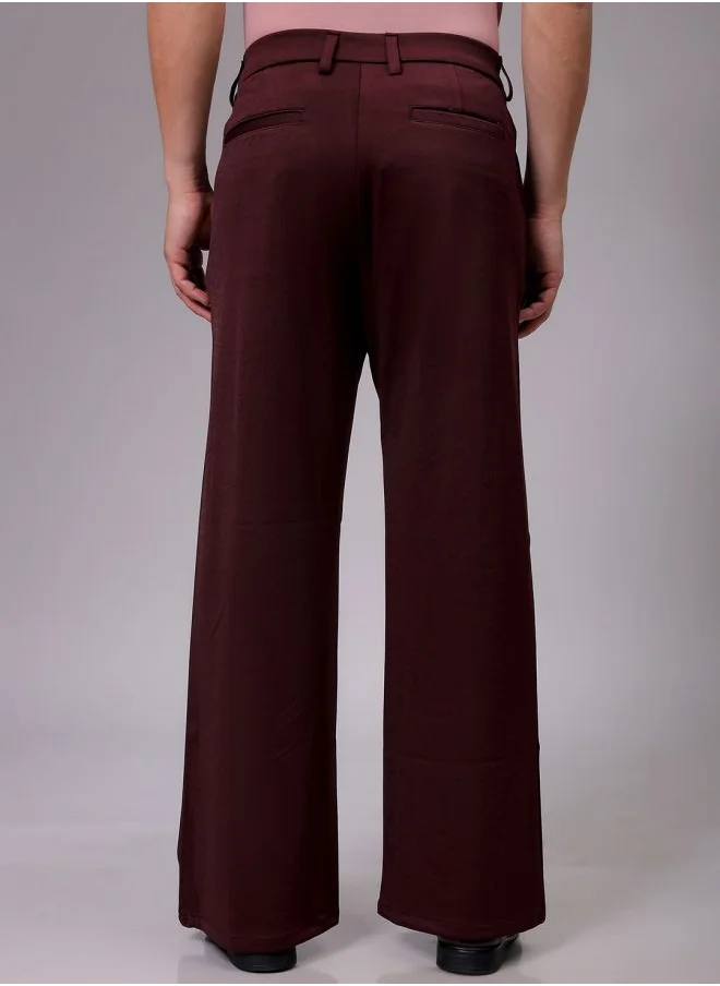 The Indian Garage Co Men Flared Bootcut Solid Mid-Rise Stretchable Trousers