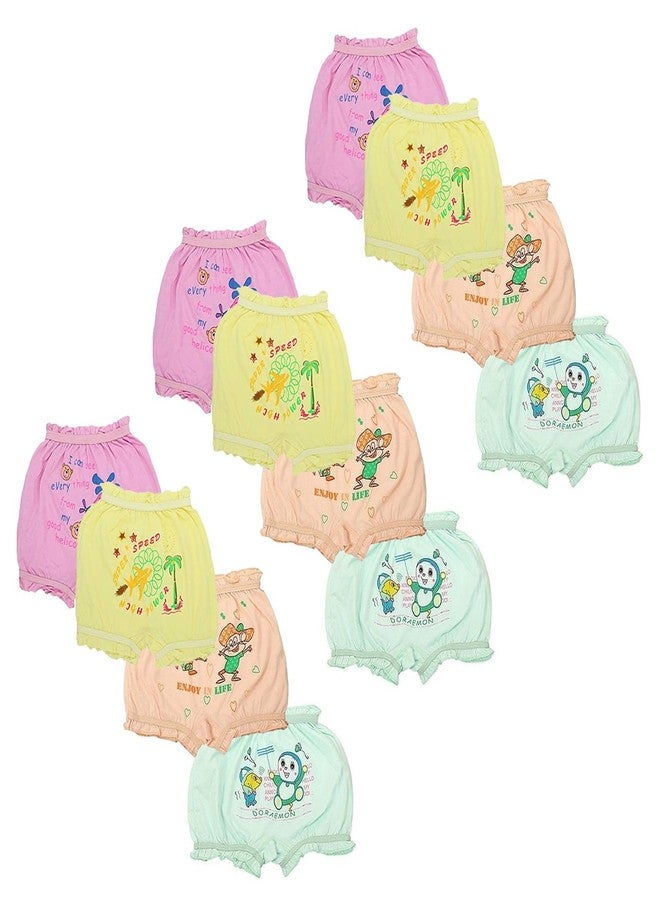 IGNOTO Baby & Toddler Cotton Blend Bloomers – Soft Ruffled Diaper Covers for Girls, Breathable Infant Shorts (Pack of 12)(10-11 Years) Assorted - Image 1
