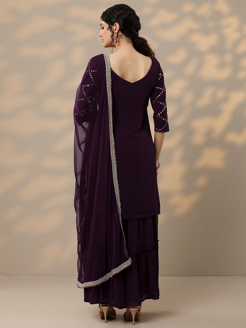 Libas Women's Poly Georgette Kurta Sets (20059O_Purple - Image 4