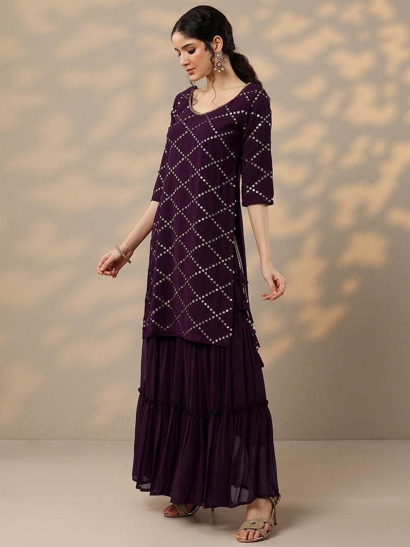 Libas Women's Poly Georgette Kurta Sets (20059O_Purple - Image 3