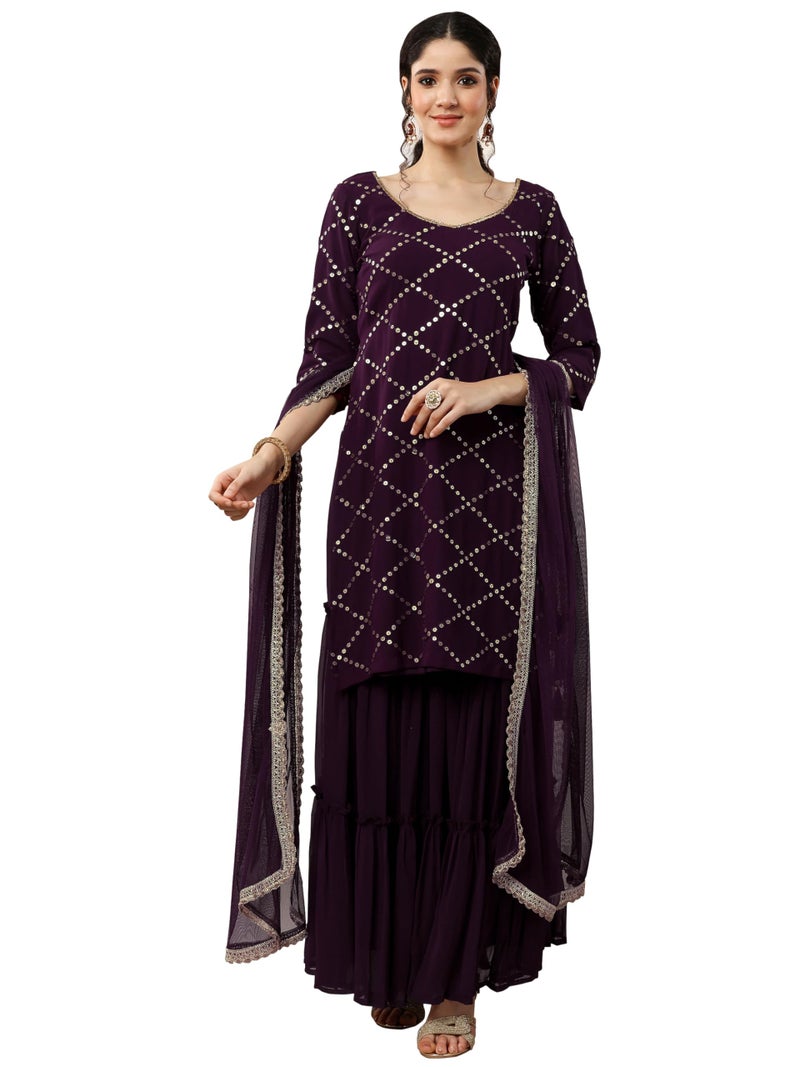 Libas Women's Poly Georgette Kurta Sets (20059O_Purple - Image 1