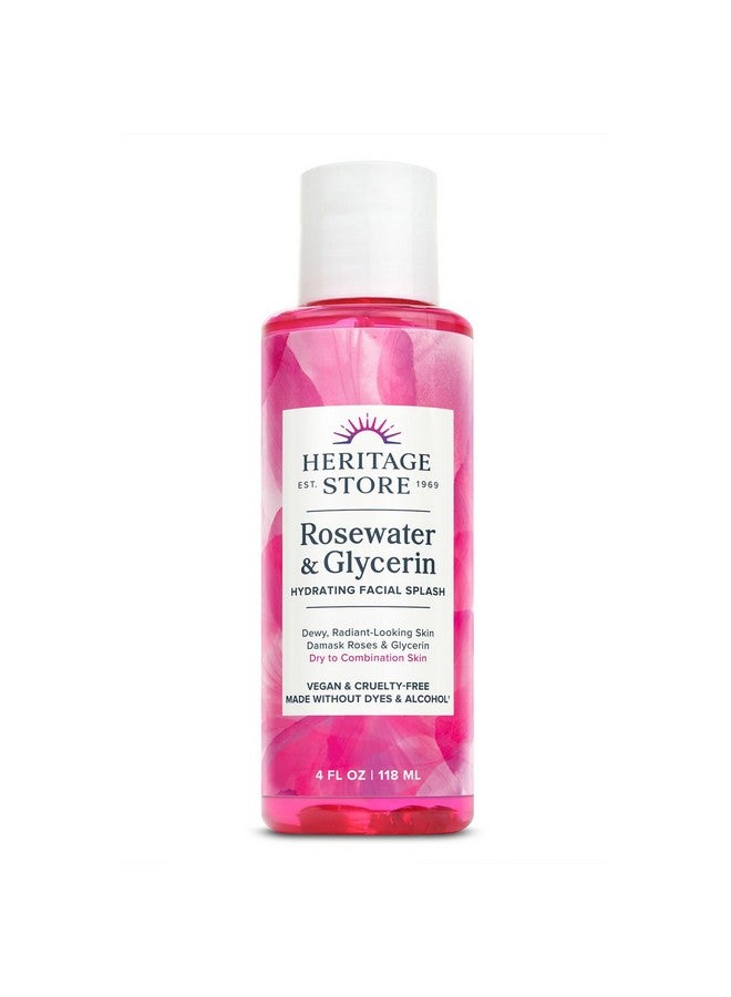 Heritage Store رذاذ وجه مرطب بماء الورد والجليسرين للبشرة المختلطة الجافة ماء الورد مع الجليسرين النباتي لبشرة ناعمة ومتألقة خالي من الصبغات أو الكحول نباتي 4 أونصة - Image 1