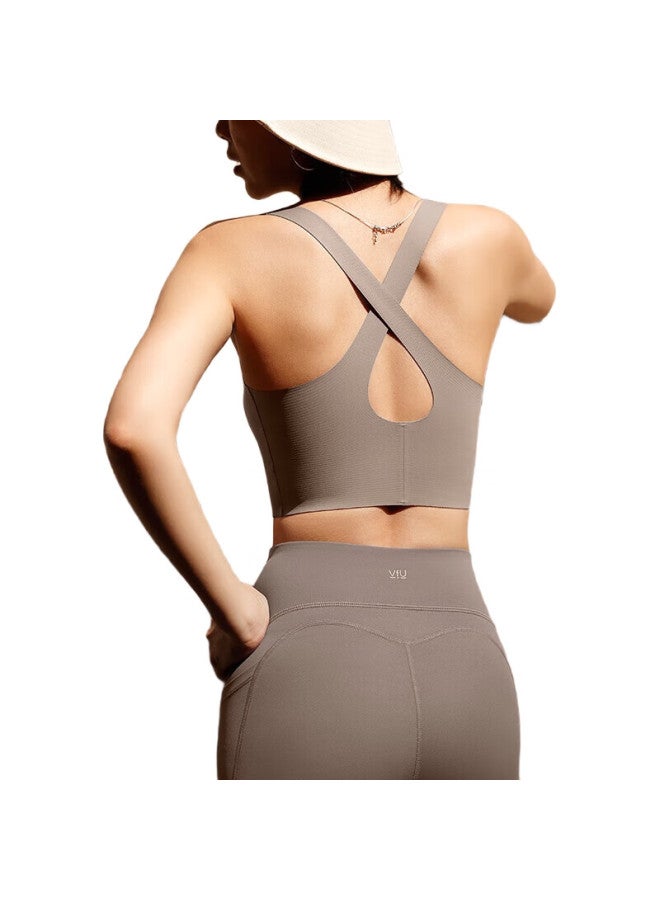VFU Women'S Sports Bra, Suitable For Outer Wear, Versatile, Shock-Absorbing, Yoga Fitness Tank Top, Sea Rock Color, Size M - Image 1