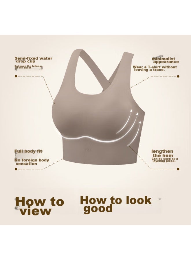 Vfu Women's Sports Bra, Suitable For Outer Wear, Versatile, Shock-absorbing, Yoga Fitness Tank Top, Sea Rock Color, Size M - Image 5