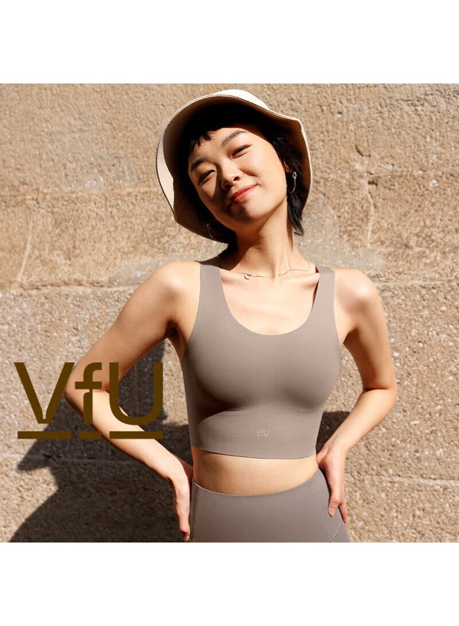 Vfu Women's Sports Bra, Suitable For Outer Wear, Versatile, Shock-absorbing, Yoga Fitness Tank Top, Sea Rock Color, Size M - Image 1