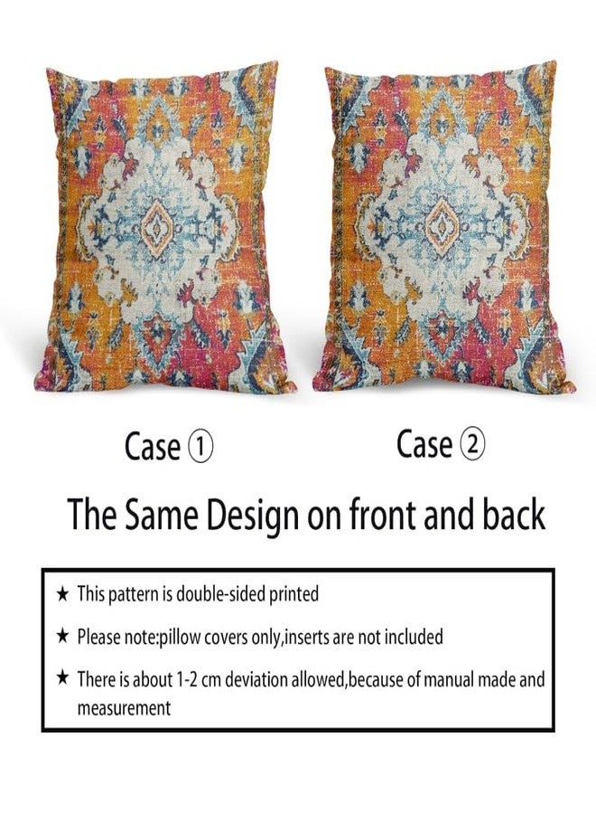 aportt Orange Teal Boho Vintage Pillow Covers 18X18 Inch Bohemian Carpet Print Decorative Pillow Cases Antique Ethnic Indian Rust Throw Pillows Set of 2 Farmhouse Home Decor For Sofa Couch Porch Outdoor - Image 4