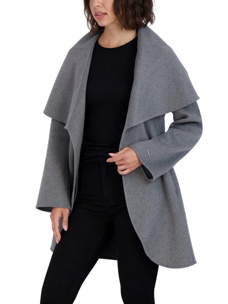 TAHARI Women's Double-Faced Luxury Soft Wool Blend Peacoat Removable Belt Wool Coat Oversized Collar, Ash, X-Large - Image 4