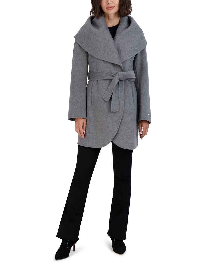 TAHARI Women's Double-Faced Luxury Soft Wool Blend Peacoat Removable Belt Wool Coat Oversized Collar, Ash, X-Large - Image 5