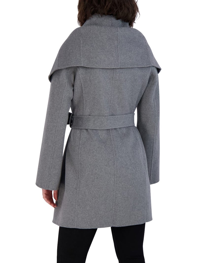 TAHARI Women's Double-Faced Luxury Soft Wool Blend Peacoat Removable Belt Wool Coat Oversized Collar, Ash, X-Large - Image 3
