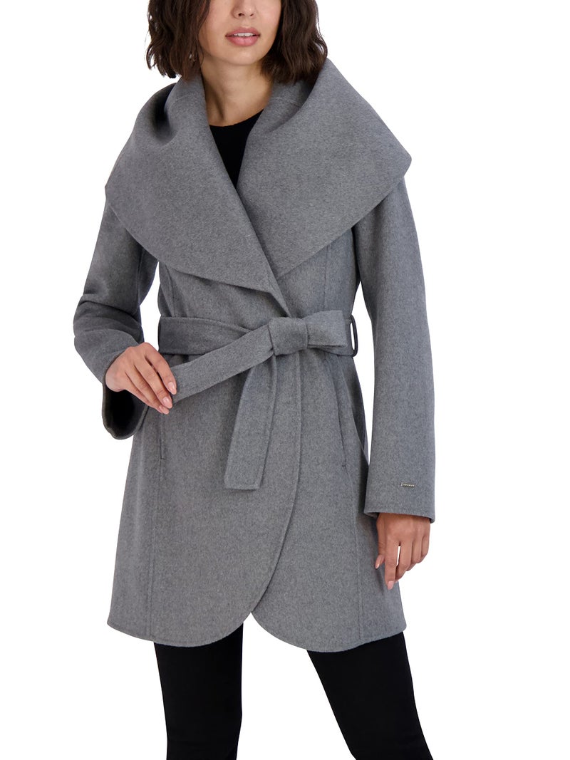 TAHARI Women's Double-Faced Luxury Soft Wool Blend Peacoat Removable Belt Wool Coat Oversized Collar, Ash, X-Large - Image 1