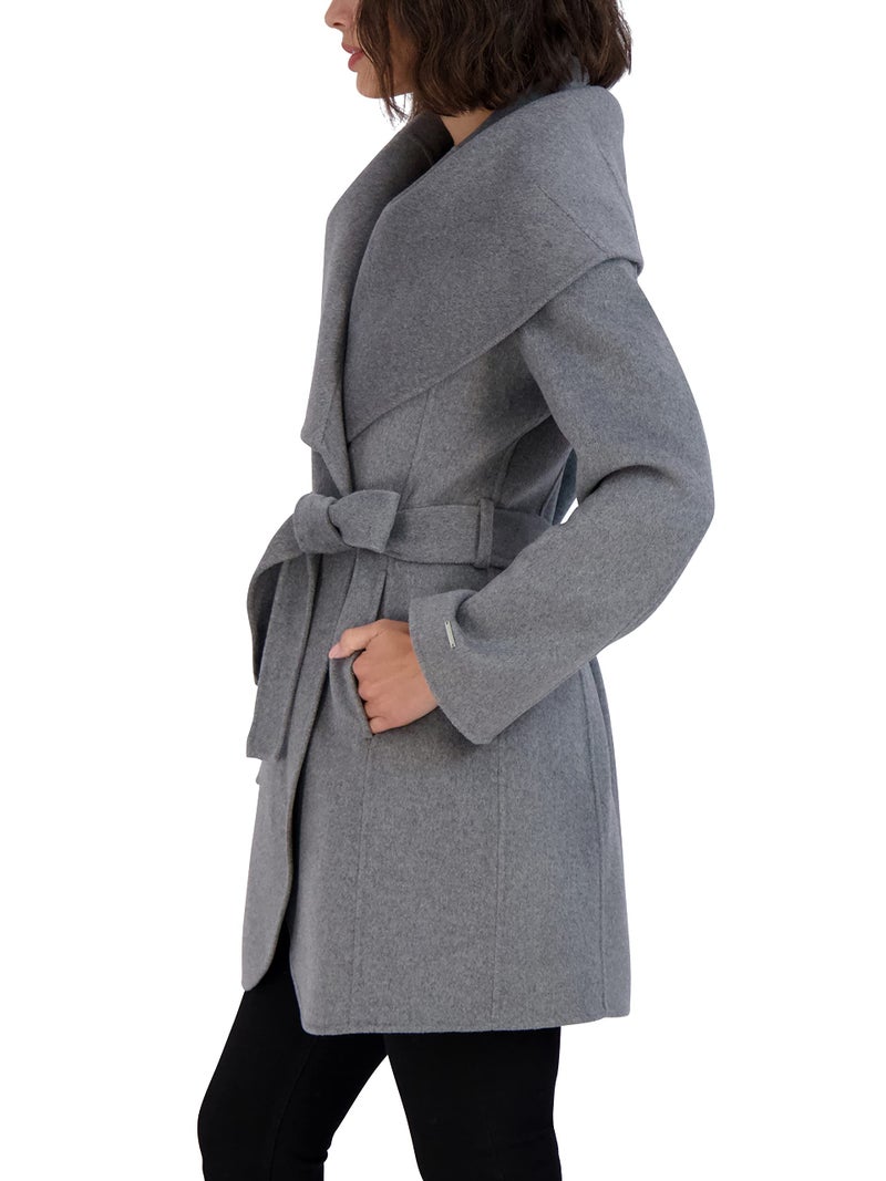 TAHARI Women's Double-Faced Luxury Soft Wool Blend Peacoat Removable Belt Wool Coat Oversized Collar, Ash, X-Large - Image 2