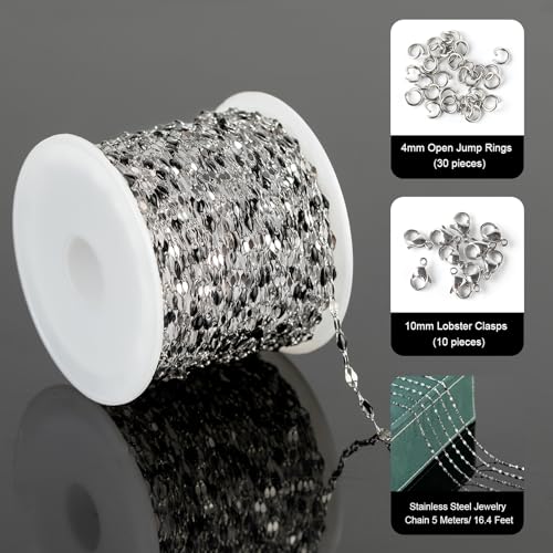 UMAOKANG 16.4 Feet Jewelry Making Chains Stainless Steel Chain Bulk DIY Necklace Supplies Black Enamel Lip Chain with Jewelry Findings - Image 2