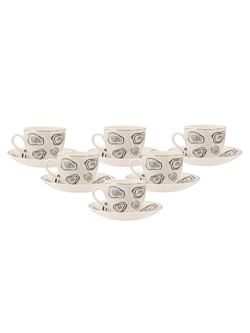 JCPL Fine Ceramic Printed Cup Saucer Set of 12 6 Cups 6 Saucers 180 ml Each Cream POSH D405 - Image 3