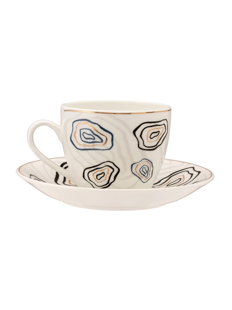 JCPL Fine Ceramic Printed Cup Saucer Set of 12 6 Cups 6 Saucers 180 ml Each Cream POSH D405 - Image 2
