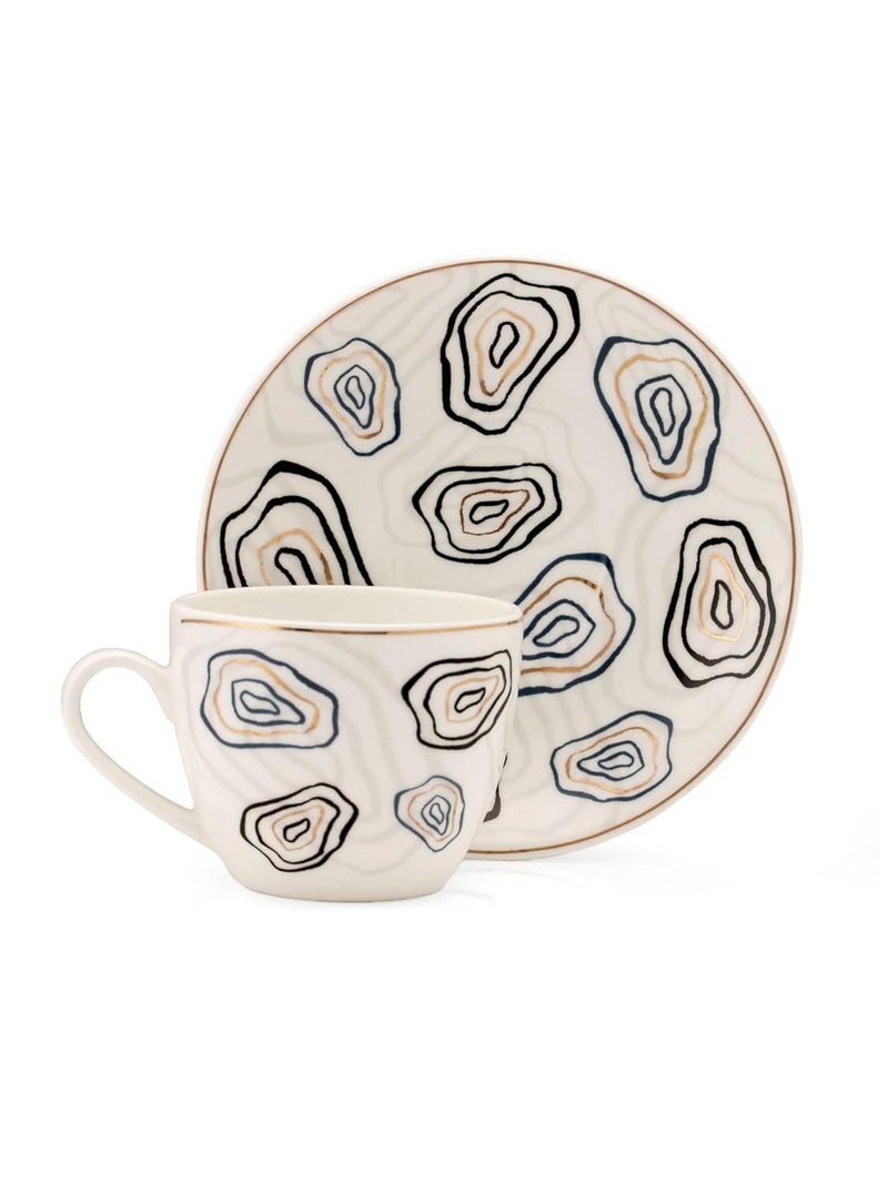 JCPL Fine Ceramic Printed Cup Saucer Set of 12 6 Cups 6 Saucers 180 ml Each Cream POSH D405 - Image 4