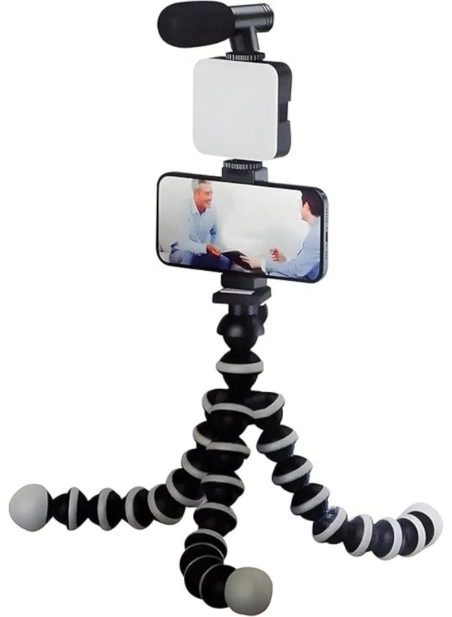 Photography Phone Stand - Adjustable Tripod with LED Light & Microphone - Lightweight & Easy to Use for Daily Shooting - Image 2