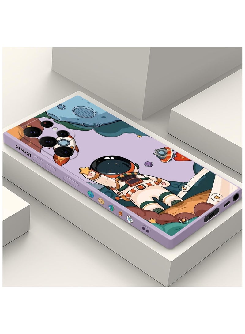 For Samsung S22 Ultra Case, Galaxy S22 Ultra Case Slim Shockproof Silica Astronaut Pattern Side Creative Design Phone Case Samsung S22 Ultra-Astronaut Purple - Image 1