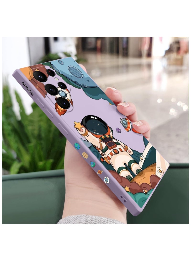 For Samsung S22 Ultra Case, Galaxy S22 Ultra Case Slim Shockproof Silica Astronaut Pattern Side Creative Design Phone Case Samsung S22 Ultra-Astronaut Purple - Image 2