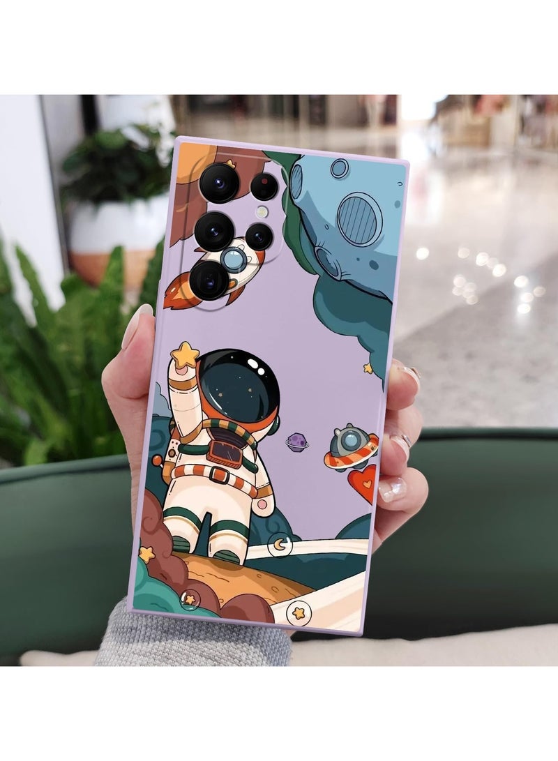 For Samsung S22 Ultra Case, Galaxy S22 Ultra Case Slim Shockproof Silica Astronaut Pattern Side Creative Design Phone Case Samsung S22 Ultra-Astronaut Purple - Image 3