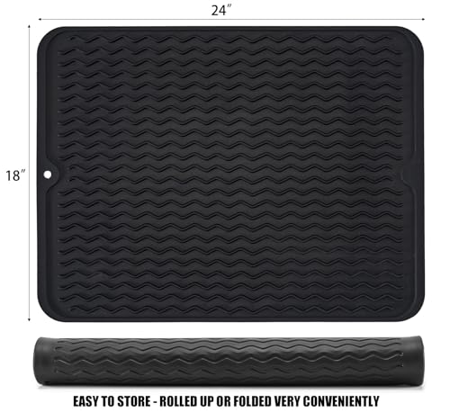 MODENGKONGJIAN Large 24 x 18 Silicone Dish Drying Mat for Kitchen Counter Easy clean Quick Dry Heatresistant Dish Drainer Mat for SinkRefrigerator or Drawer liner Food Grade SiliconeBlack - Image 3