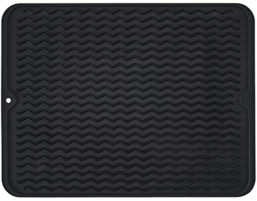 MODENGKONGJIAN Large 24 x 18 Silicone Dish Drying Mat for Kitchen Counter Easy clean Quick Dry Heatresistant Dish Drainer Mat for SinkRefrigerator or Drawer liner Food Grade SiliconeBlack - Image 1