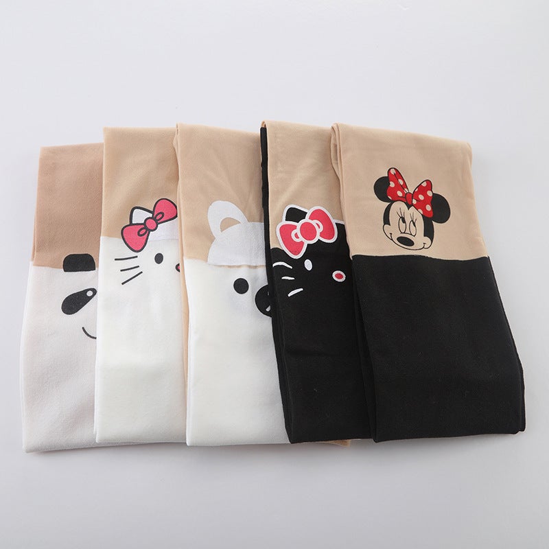Girls Pantyhose Girls Pantyhose Velvet Stitching Anti-Hook Silk Cartoon Student Baby White Children Dance Socks - Image 1