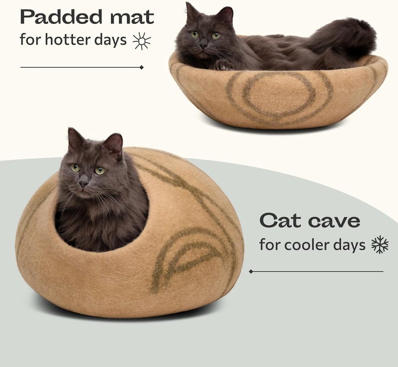 MEOWFIA Cat Cave – Premium Felt Cat Bed for Indoor Cats, Handmade 100% Merino Wool (Beige, Large) - Image 4