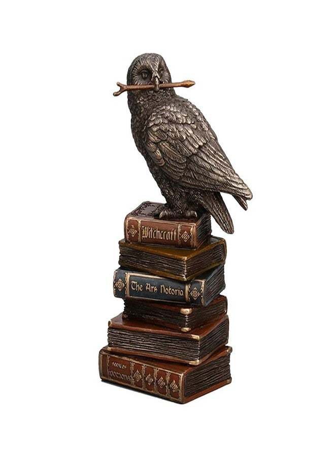 Veronese Design 5 1/2 Inch Magic Wand Snowy Owl On Book Stack Cold Cast Resin Bronze Finish Statue Figurine - Image 1