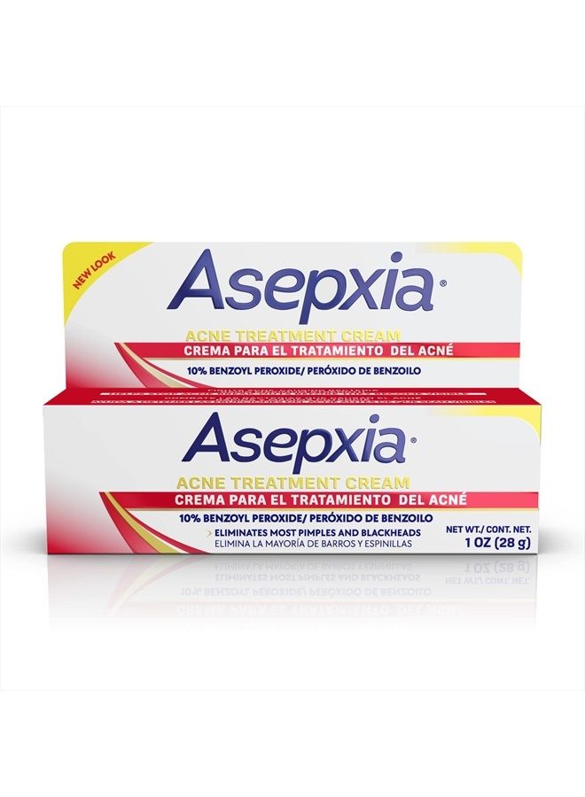 Asepxia كريم علاج بقع حب الشباب للبثور والرؤوس السوداء مع 10% بنزويل بيروكسايد، 1 أونصة، أبيض، (GEN00669) - Image 1