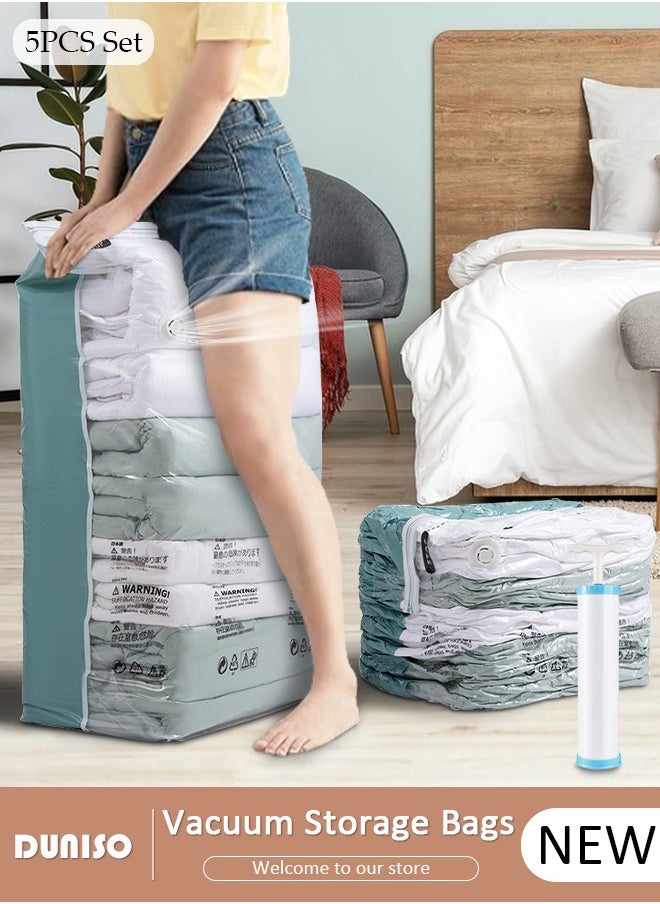 DUNISO 50*70*30 cm Cube Vacuum Storage Bags-5 Compression Bags No Pump or Pump Needed Reusable Compression Bags Large Space Saver Home Packing Organizers for Packing, Clothes, Comforters, Blankets  - Image 1