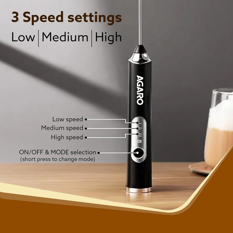 AGARO Royal Milk Frother, 3-Speed Electric Frother for Coffee with Whisk and Frother, Frother Mixer, Stand-up Design, for Cream (Whisk Milk frother), Rechargeable, Stainless Steel - Image 5