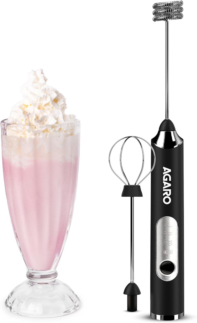 AGARO Royal Milk Frother, 3-Speed Electric Frother for Coffee with Whisk and Frother, Frother Mixer, Stand-up Design, for Cream (Whisk Milk frother), Rechargeable, Stainless Steel - Image 1