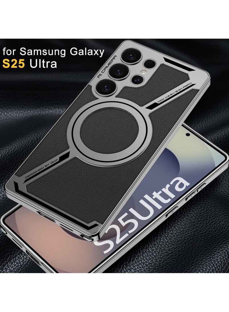 General Magnetic Leather Case for Samsung Galaxy S25 Ultra, [Compatible with Wireless Charging] Slim Shockproof PU Leather Business Protective Case for Samsung S25 Ultra  - Image 4