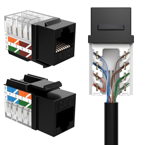 SATMAXIMUM 5 Pack Cat6 Keystone Ethernet Wall Jacks RJ45 Punch Down Slim Profile UTP Black, 45 Degree for Patch Panel & Wall Plate, Supports Up to 10Gbps - Image 1