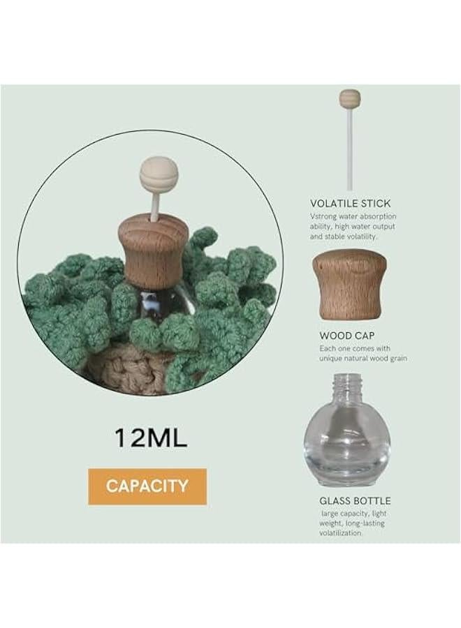 Generic Handmade Crochet Hanging Car Air Freshener - Botanical Fern Leaf Design with 12ml Refillable Glass Essential Oil Bottle, Long-Lasting Car Diffuser & Nature-Inspired Decor  - Image 3