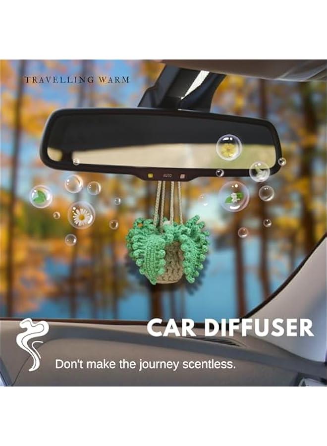 Generic Handmade Crochet Hanging Car Air Freshener - Botanical Fern Leaf Design with 12ml Refillable Glass Essential Oil Bottle, Long-Lasting Car Diffuser & Nature-Inspired Decor  - Image 5