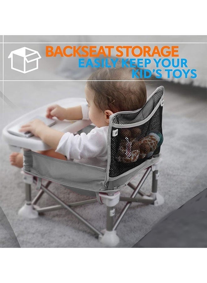 Ailily Portable Children's Dining Chair with Removable Dining Tray,Removable Baby Seat Travel, Beach Booster Seat Compact Fold with Straps for Indoor/Outdoor Use (Grey) - Image 4