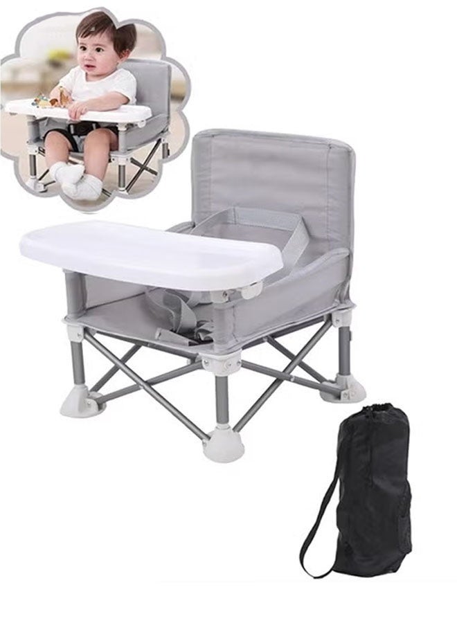 Ailily Portable Children's Dining Chair with Removable Dining Tray,Removable Baby Seat Travel, Beach Booster Seat Compact Fold with Straps for Indoor/Outdoor Use (Grey) - Image 1