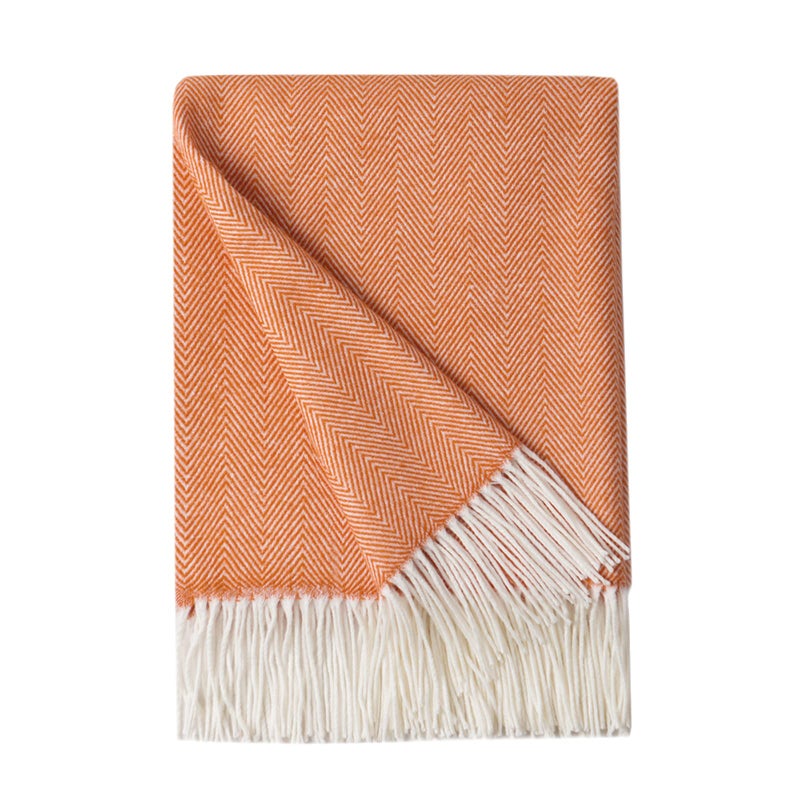 BOURINA Decorative Herringbone Faux Cashmere Fringe Throw Blanket Lightweight Soft Cozy for Bed or Sofa Farmhouse Outdoor Throw Blankets 50 x 60 Orange