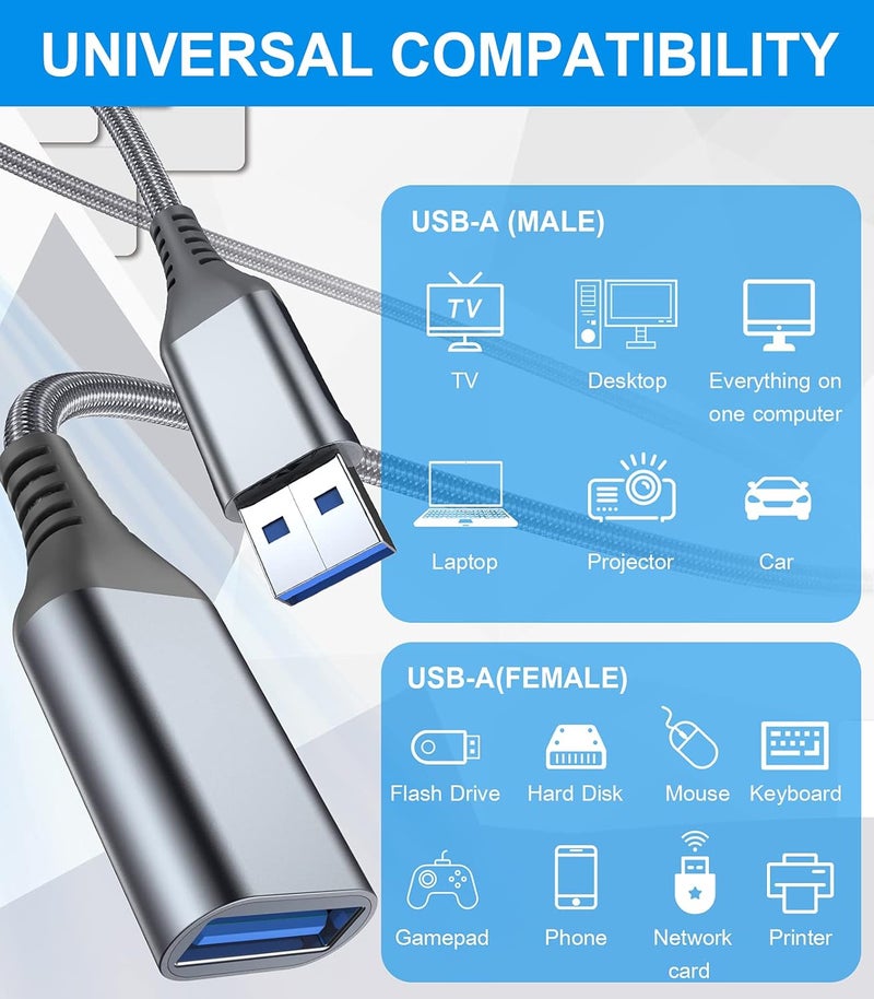 sweguard USB 3.0 Extension Cable 2M, Type A Male to Type A Female, USB Extender Cord, High-Speed Data Transfer (5Gbps) for Printer, Scanner, Camera, Hard Drive, USB Disk, Mouse, Xbox, Keyboard-Grey - Image 5