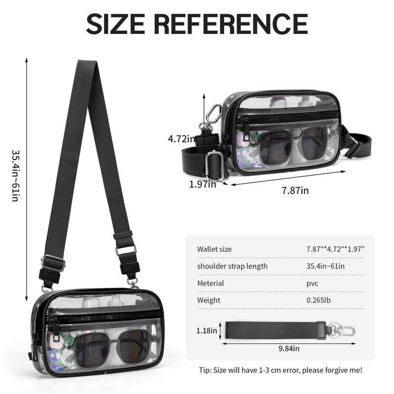 FODOKO Clear Crossbody Bag for Women Stadium Events Purse and handbags Wristlet Wallet with 2 Zippers for Concerts Sports Festivals - Image 3