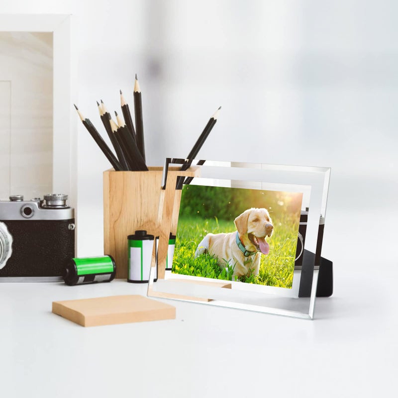 Hoikwo Hoikwo Bulk 4x6 Picture Frames  4 Packs Silver Photo Frames 4 by 6  Glass Wedding Frames 4x6  Clear Mirror Wedding Photo Frames  Only for Tabletop Display Vertically or Horizontally  - Image 5