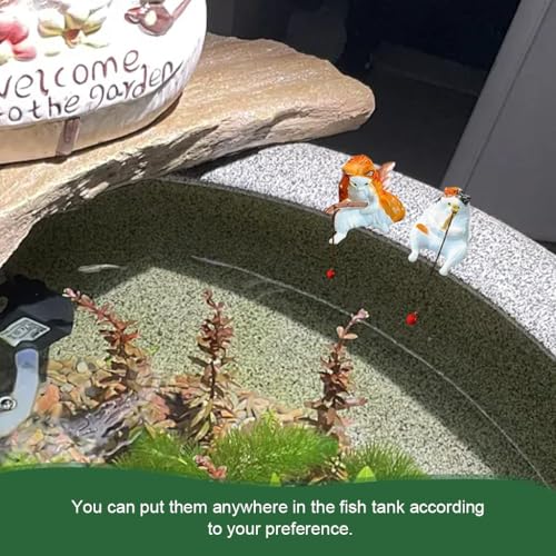 Qpets® Fish Tank Accessories, Cartoon Cat Figurines Fishing Kitty PVC Mini Sculptures Desk Decor & Aquarium Ornaments (5-Pack) - Image 5
