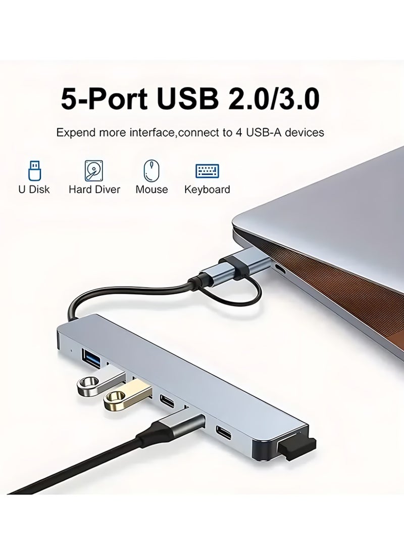 CLAVON محور USB C موزع USB 7 في 1 موسع USB محول متعدد المنافذ مع 5 منافذ USB 1 منفذ USB-C 60W PD لشحن MacBook Pro/iPad Pro/Surface Pro/HP Laptop/هواتف Galaxy - Image 4