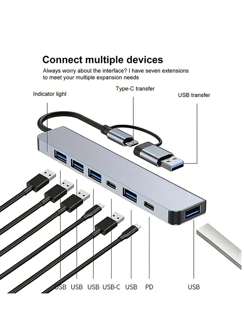 CLAVON محور USB C موزع USB 7 في 1 موسع USB محول متعدد المنافذ مع 5 منافذ USB 1 منفذ USB-C 60W PD لشحن MacBook Pro/iPad Pro/Surface Pro/HP Laptop/هواتف Galaxy - Image 5