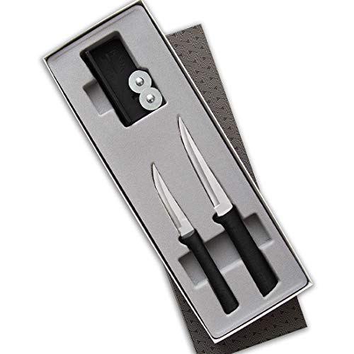 Rada Cutlery 2-Piece Paring Knife Set and Knife Sharpener – Stainless Steel Blades With Black Stainless Steel Resin Handle - Image 1